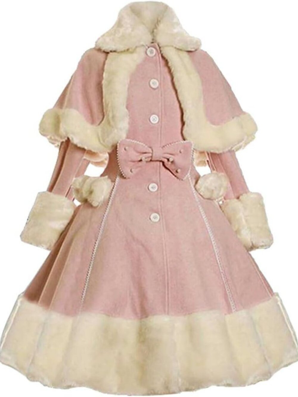 Vintage Women's Winter Fur Coat with Shawl Collar, Bowknot & Pockets - Warm